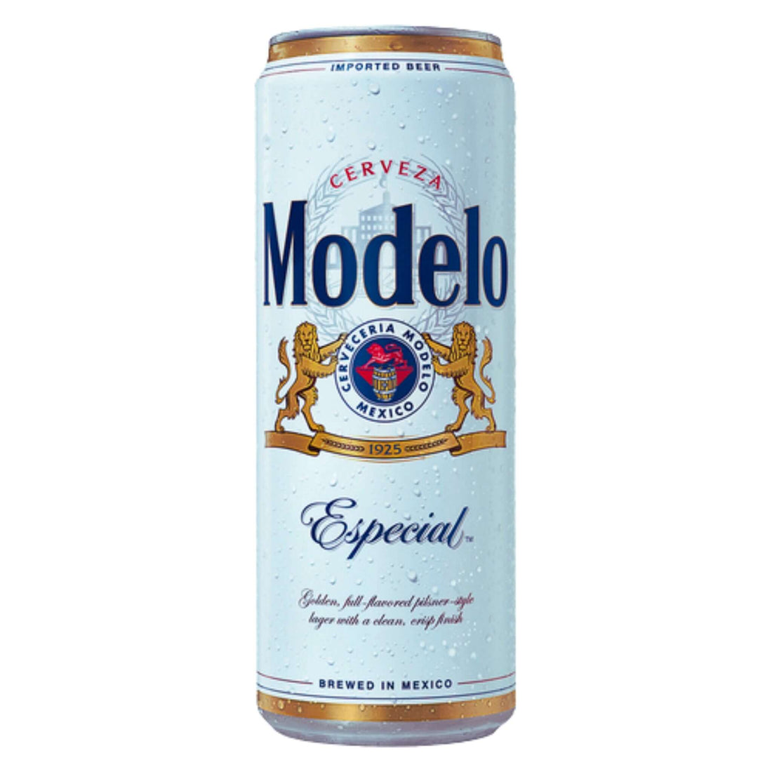 Modelo Especial 24oz can, pale lager beer with rich flavor, brewed in Mexico by Grupo Modelo, featuring crisp malt taste.