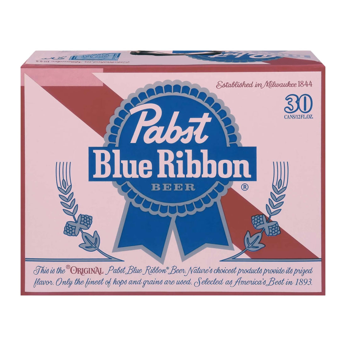 Pabst Blue Ribbon 30 Pack of 12oz Cans, American Lager by Pabst Brewing, known for crisp, refreshing taste. Established in Milwaukee.