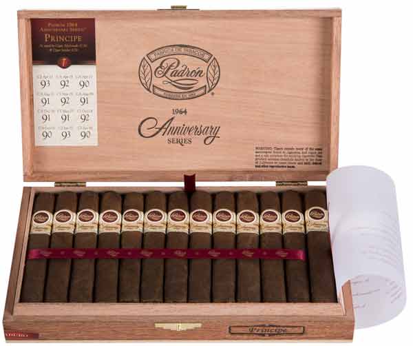 Padron 1964 Principes Maduro box of 25 cigars, showcasing premium Nicaraguan construction with medium to full strength flavor.
