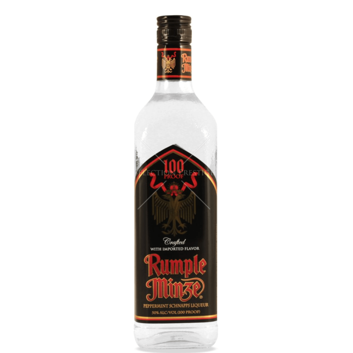Rumple Minze Peppermint Schnapps 750ml bottle, 100 proof, with crisp peppermint flavor, perfect for cocktails or shots, from Germany.
