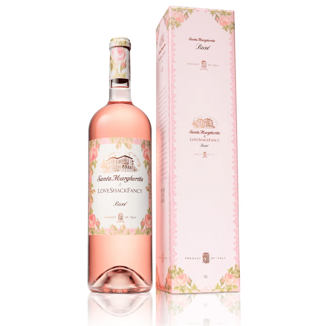 Santa Margherita LoveShackFancy Rosé 2024 1.5L bottle with custom floral label and gift box, Trevenezie IGT.