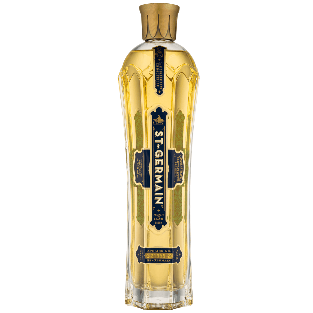 St. Germain 750mL elderflower liqueur from France with floral aroma, designed bottle, perfect for cocktails.