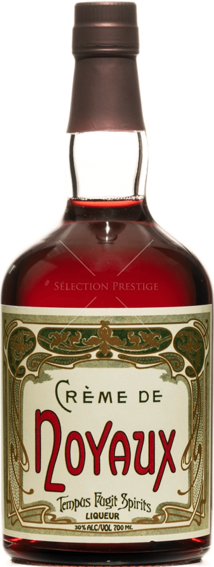 Tempus Fugit Crème de Noyaux 750ml liqueur bottle from Switzerland, featuring flavors of apricot, cherry pits, and almonds.