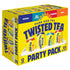 Twisted Tea Party Pack 12 Pack featuring 12oz cans of Original, Half & Half, Raspberry, and Peach flavors with 5% ABV.