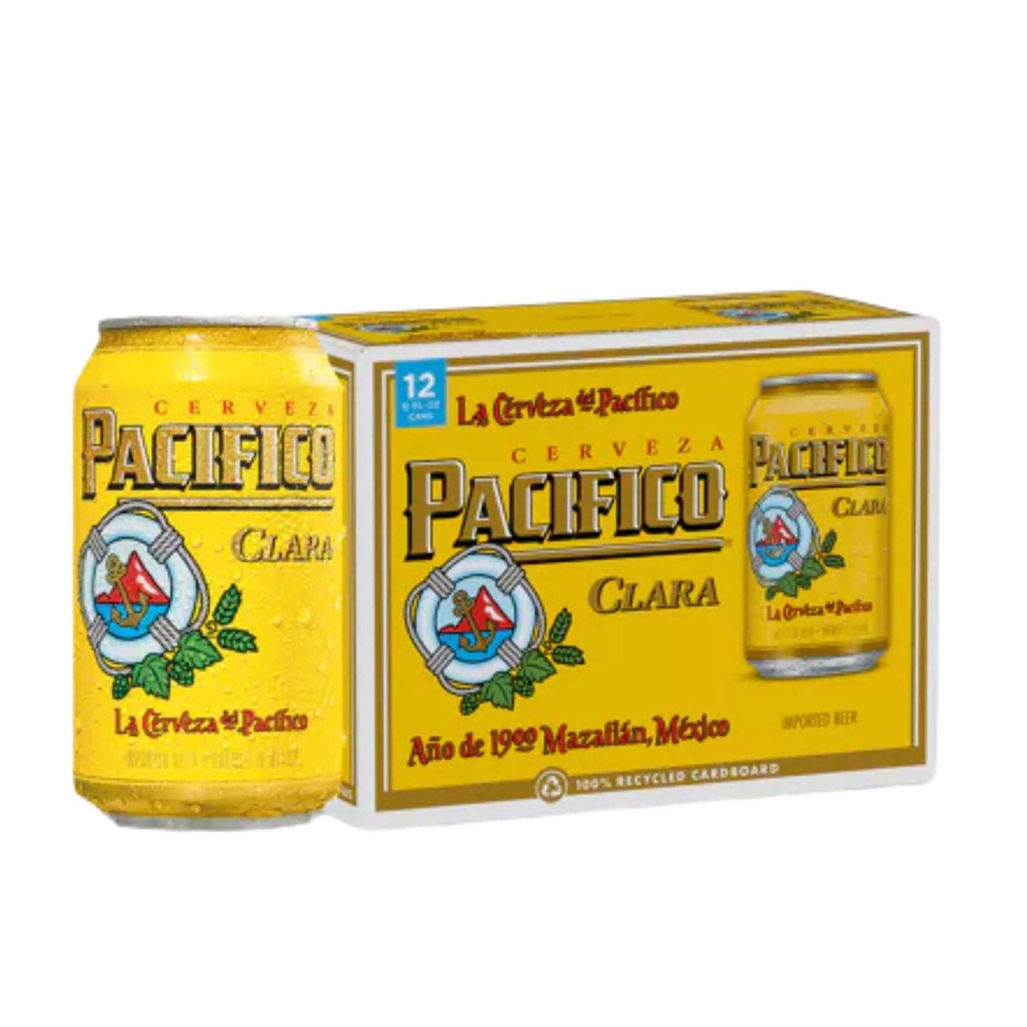 Pacifico 12 Pack of 12oz Cans, Mexican Lager by Grupo Modelo, featuring crisp, refreshing taste from Mazatlán, Mexico.