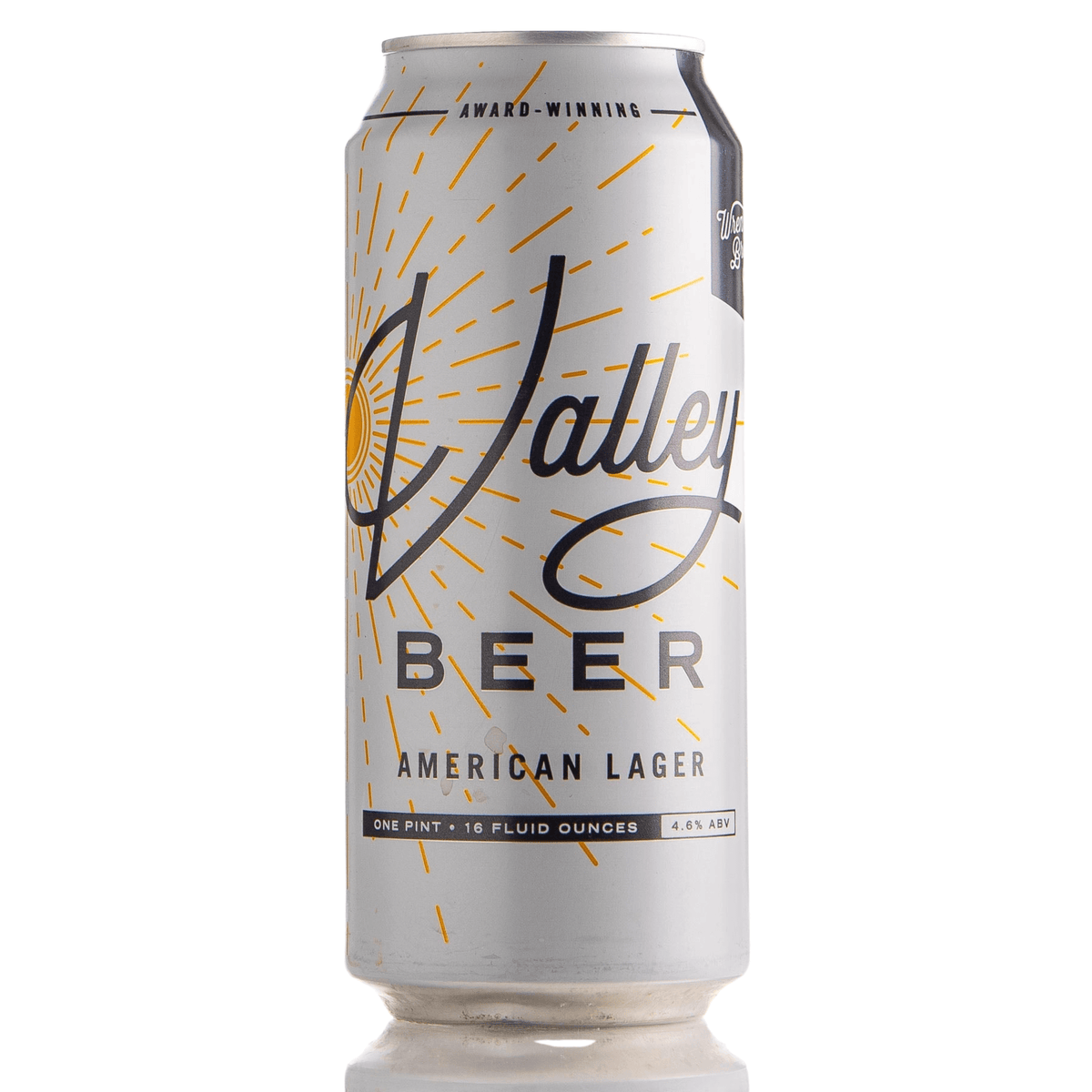Wren House Valley Beer 16oz can, light lager with 4.4% ABV, Phoenix Arizona, featuring a sunburst design on the label.