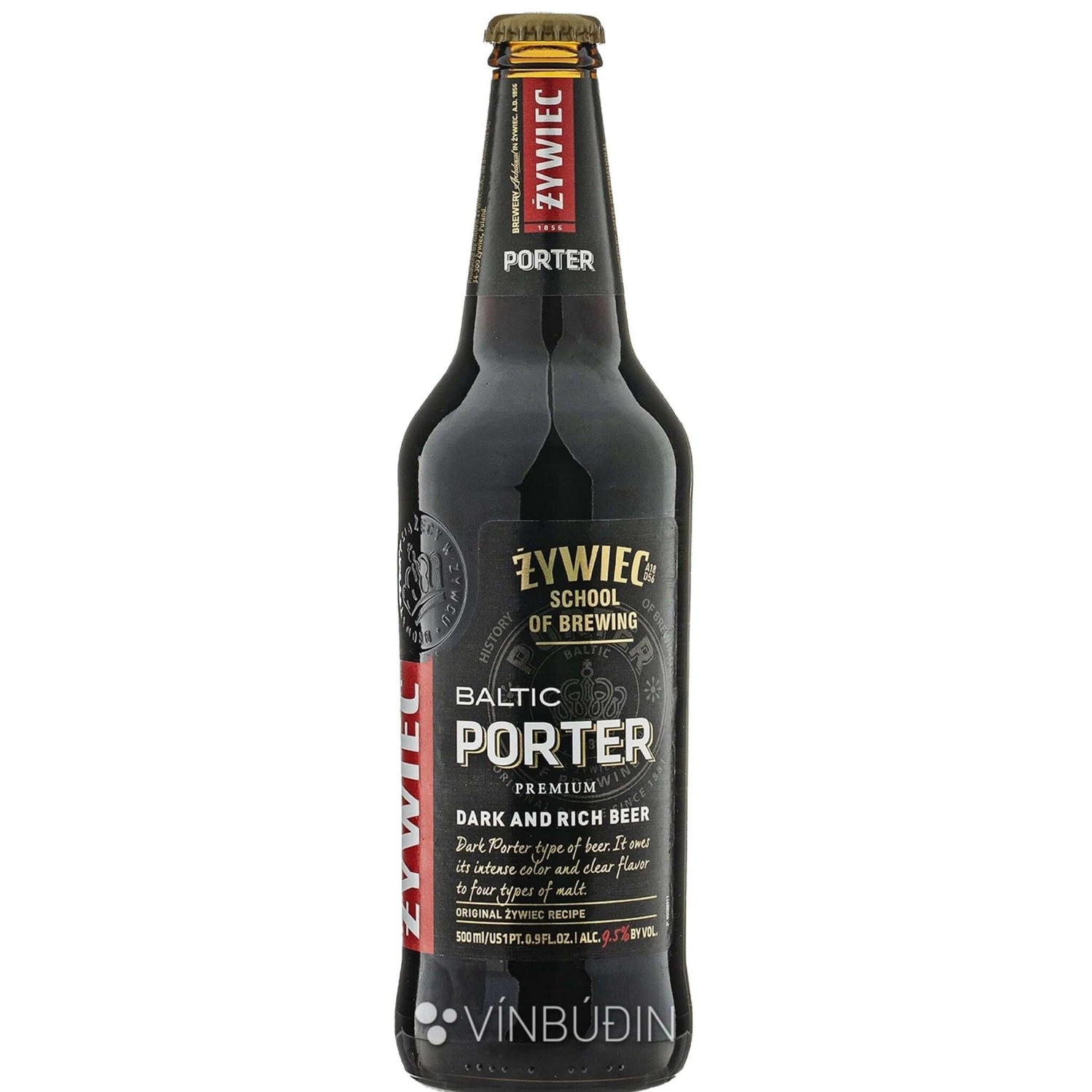 Żywiec Porter 500ml bottle, Baltic Porter beer with rich malt flavor and dark chocolate aroma from Poland, ABV 9.5%