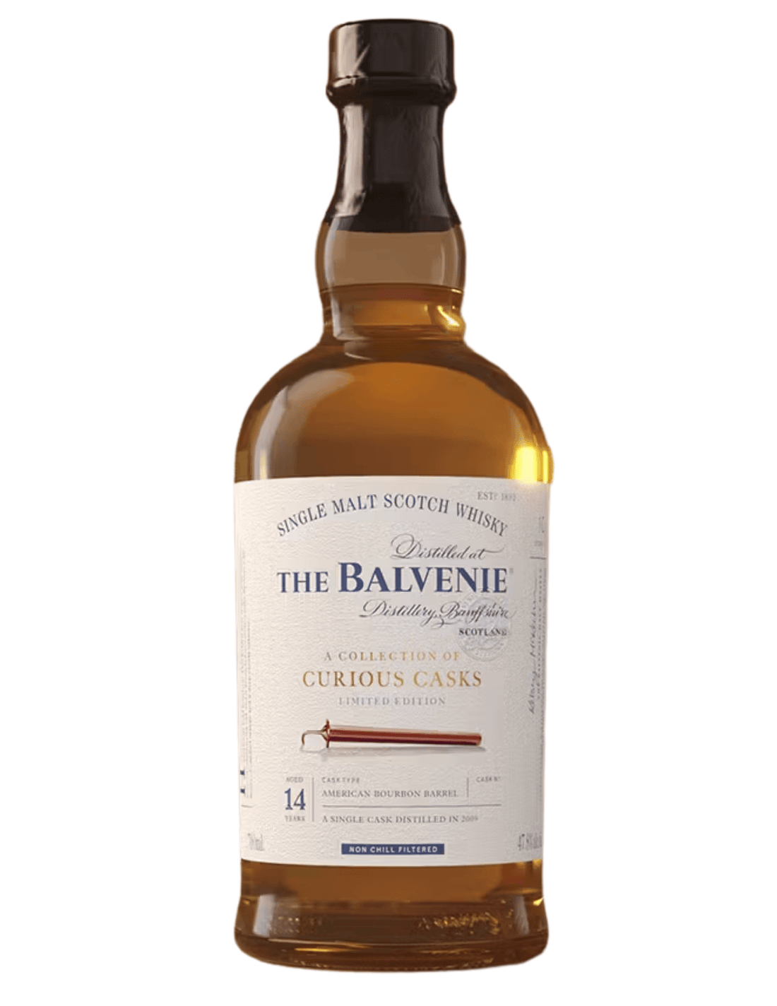 Balvenie 14 Year Old American Bourbon Barrel Single Malt bottle, 750mL, limited edition from Speyside, Scotland.