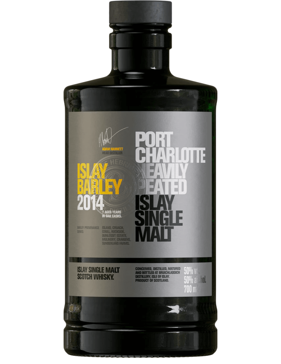Bruichladdich Port Charlotte 10 Year Heavily Peated Islay Single Malt Scotch Whisky 750mL bottle with bold, smoky flavor.