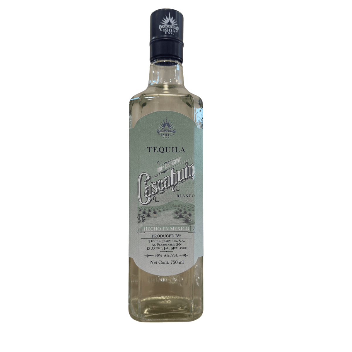 Cascahuin Blanco Tequila 750ml bottle, unaged 100% Blue Weber agave spirit from Tequila Cascahuin, El Arenal, Jalisco.