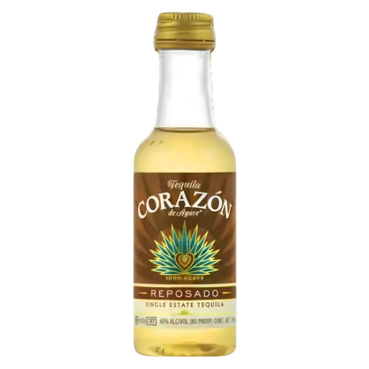 Corazón Reposado 50ml tequila bottle, aged 6-8 months in American oak barrels, from Casa San Matías in Jalisco, Mexico.