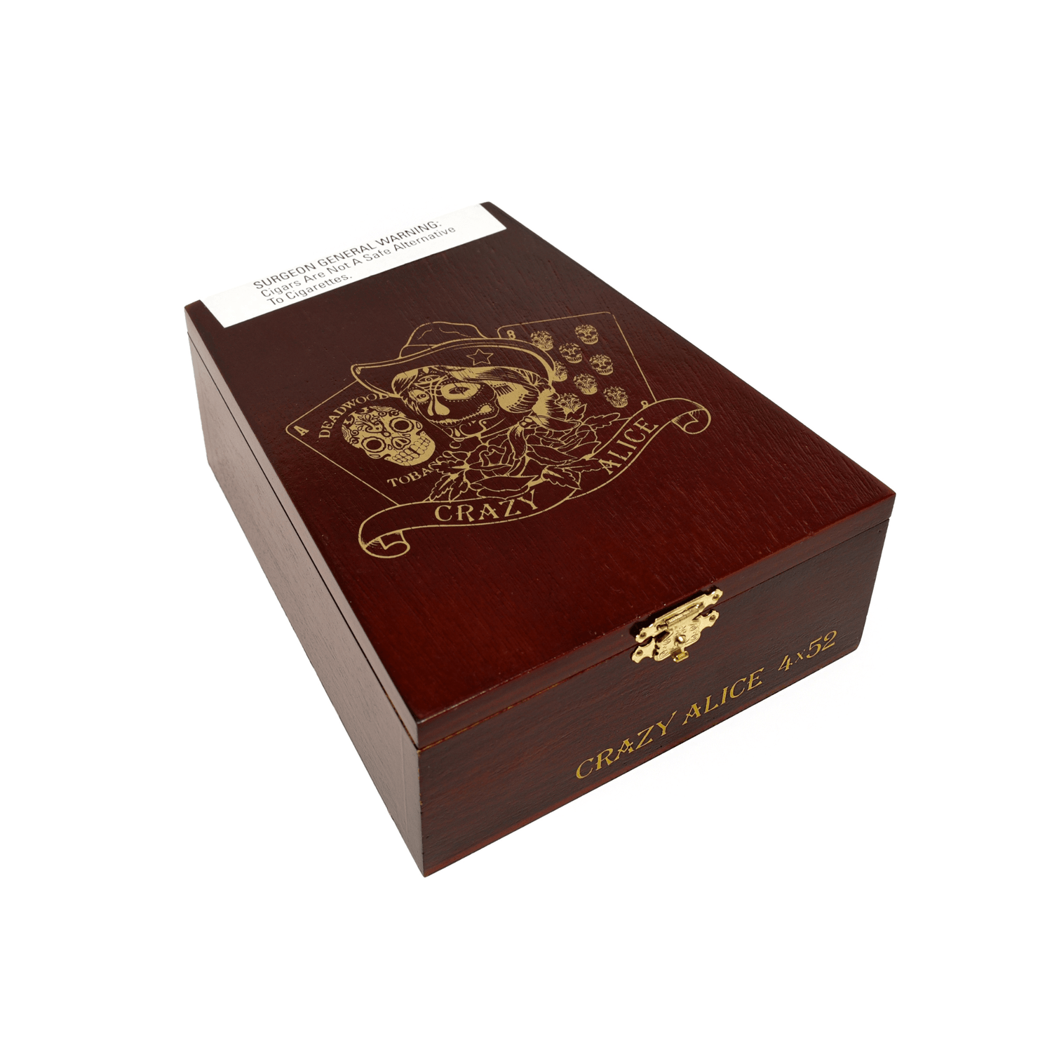 Deadwood Crazy Alice 10ct Box with intricate design, medium strength Nicaraguan cigars, exotic sweet flavors, Maduro wrapper.