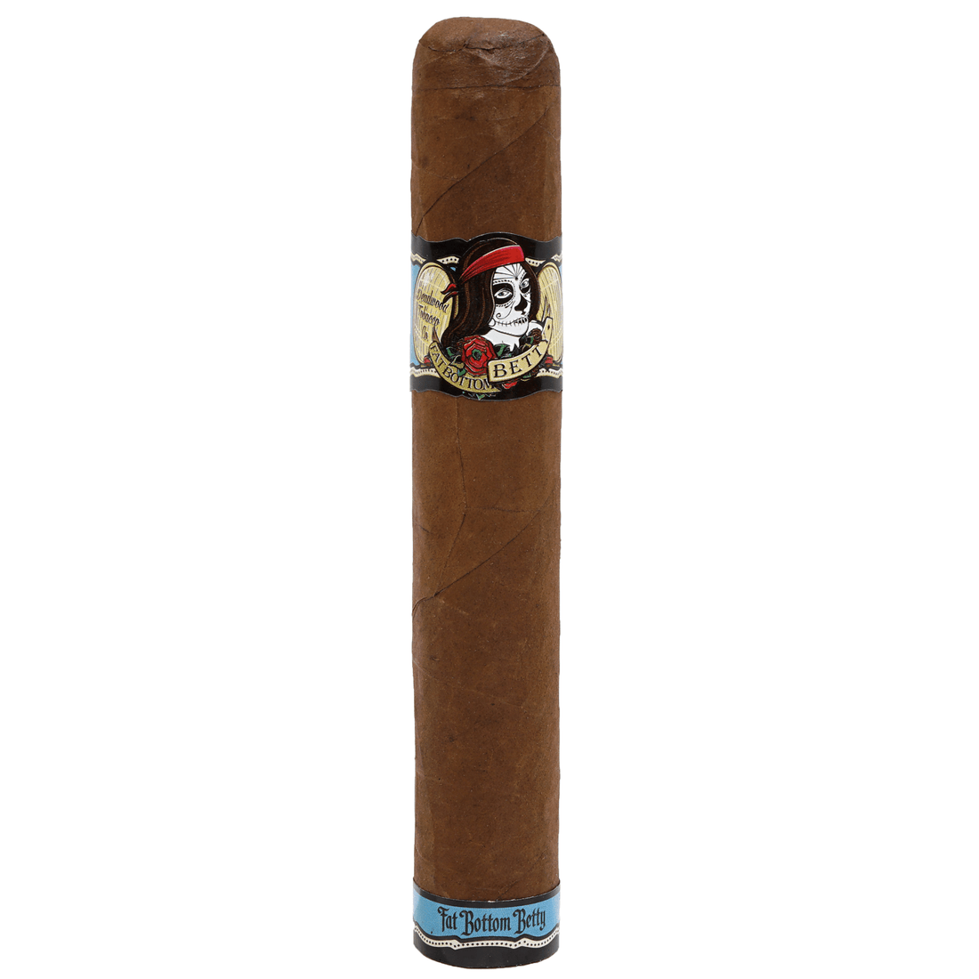 Deadwood Fat Bottom Betty Gordito cigar with Maduro wrapper and illustration, offering bold flavors like dark chocolate and espresso.