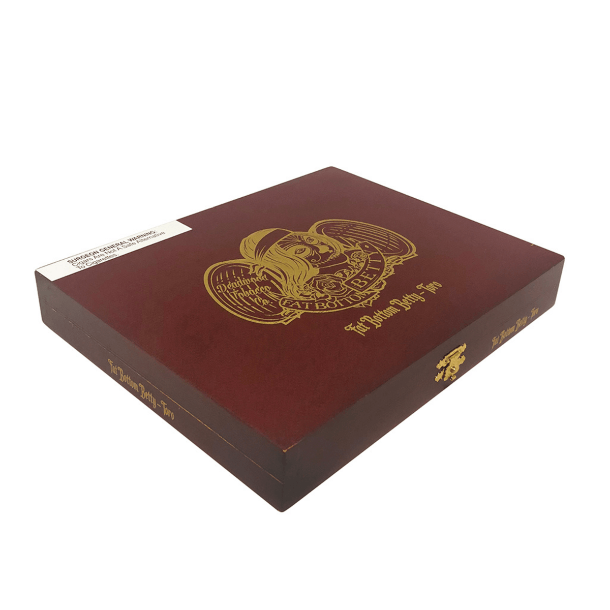 Box of Deadwood Fat Bottom Betty Toro cigars, featuring vibrant artwork, Maduro wrapper, medium strength, with sweet, earthy flavor notes.