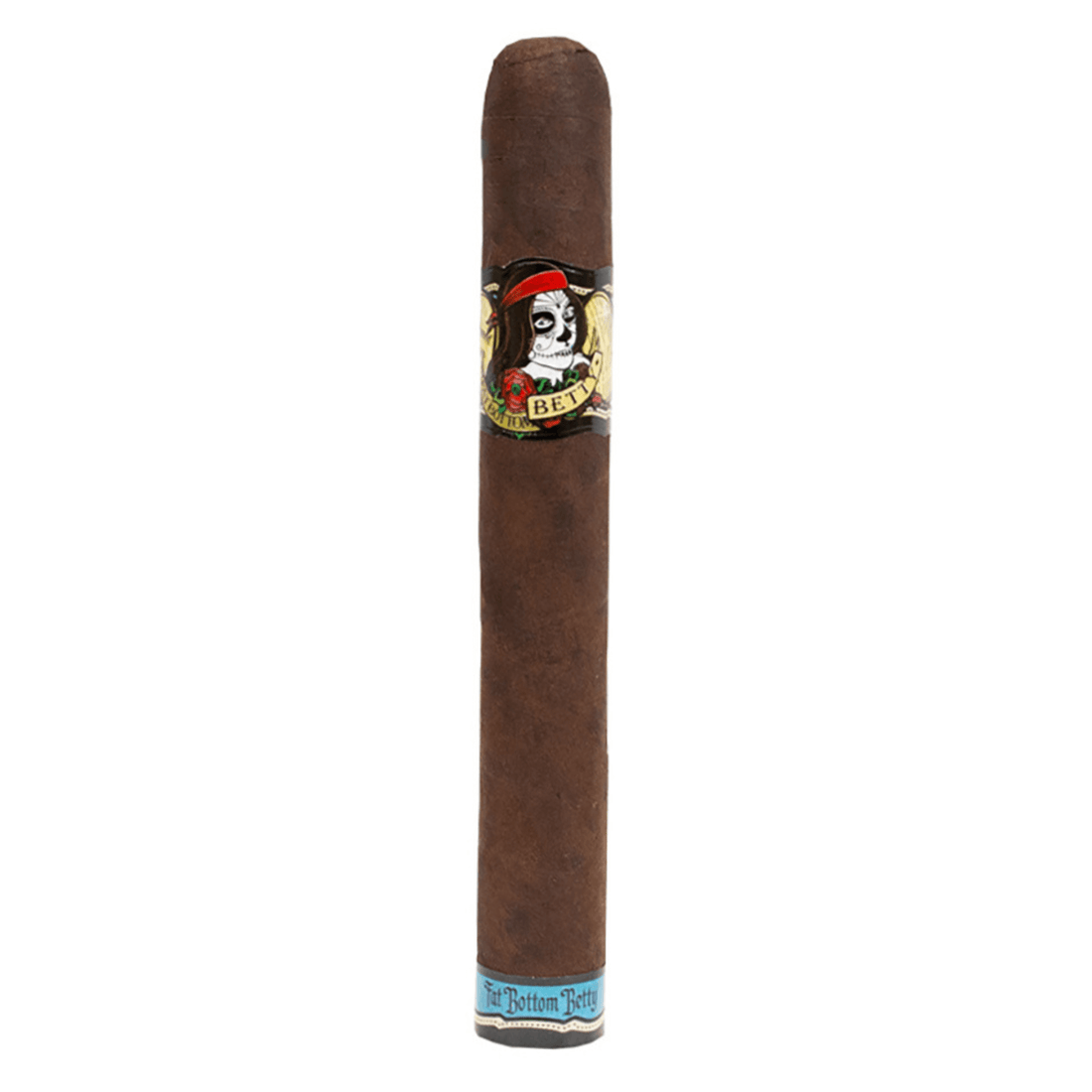 Deadwood Fat Bottom Betty Toro cigar with Maduro wrapper and vibrant band, known for its sweet earthy flavors and chocolate notes.