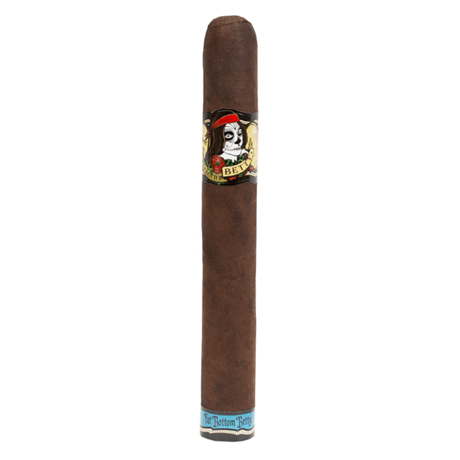 Deadwood Fat Bottom Betty Toro cigar with Maduro wrapper and vibrant band, known for its sweet earthy flavors and chocolate notes.