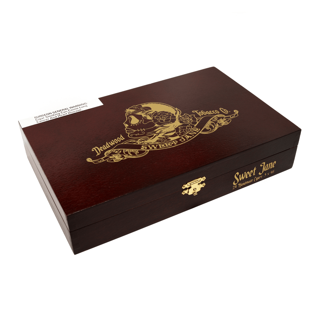Box of Deadwood Sweet Jane cigars with Nicaraguan Maduro wrapper, featuring rich chocolate, dark cherry, vanilla, and spice flavors.