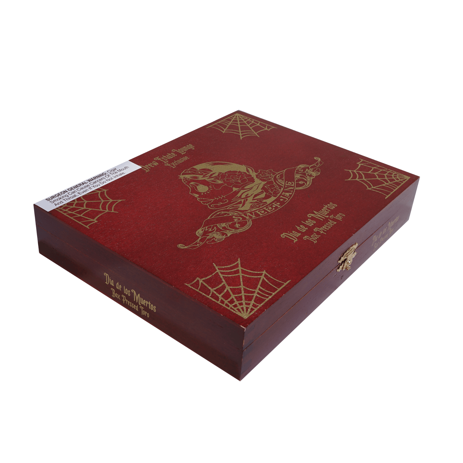 Deadwood Sweet Jane Dia de los Muertos cigar box, red with gold design, 20ct featuring holiday theme, perfect for celebrations.