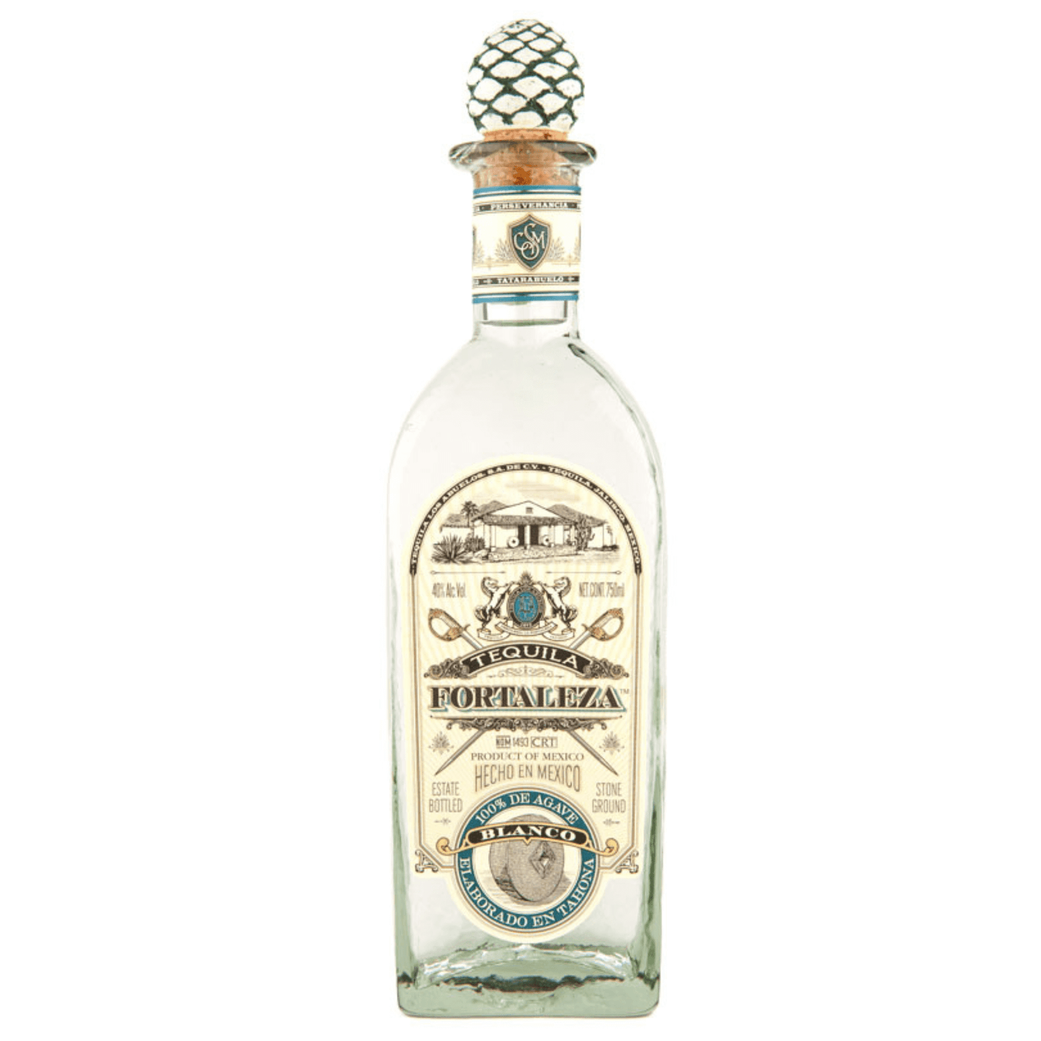 Fortaleza Tequila Blanco 750ml bottle, unaged spirit from Jalisco, Mexico, handcrafted from 100% blue Weber agave, 40% ABV.