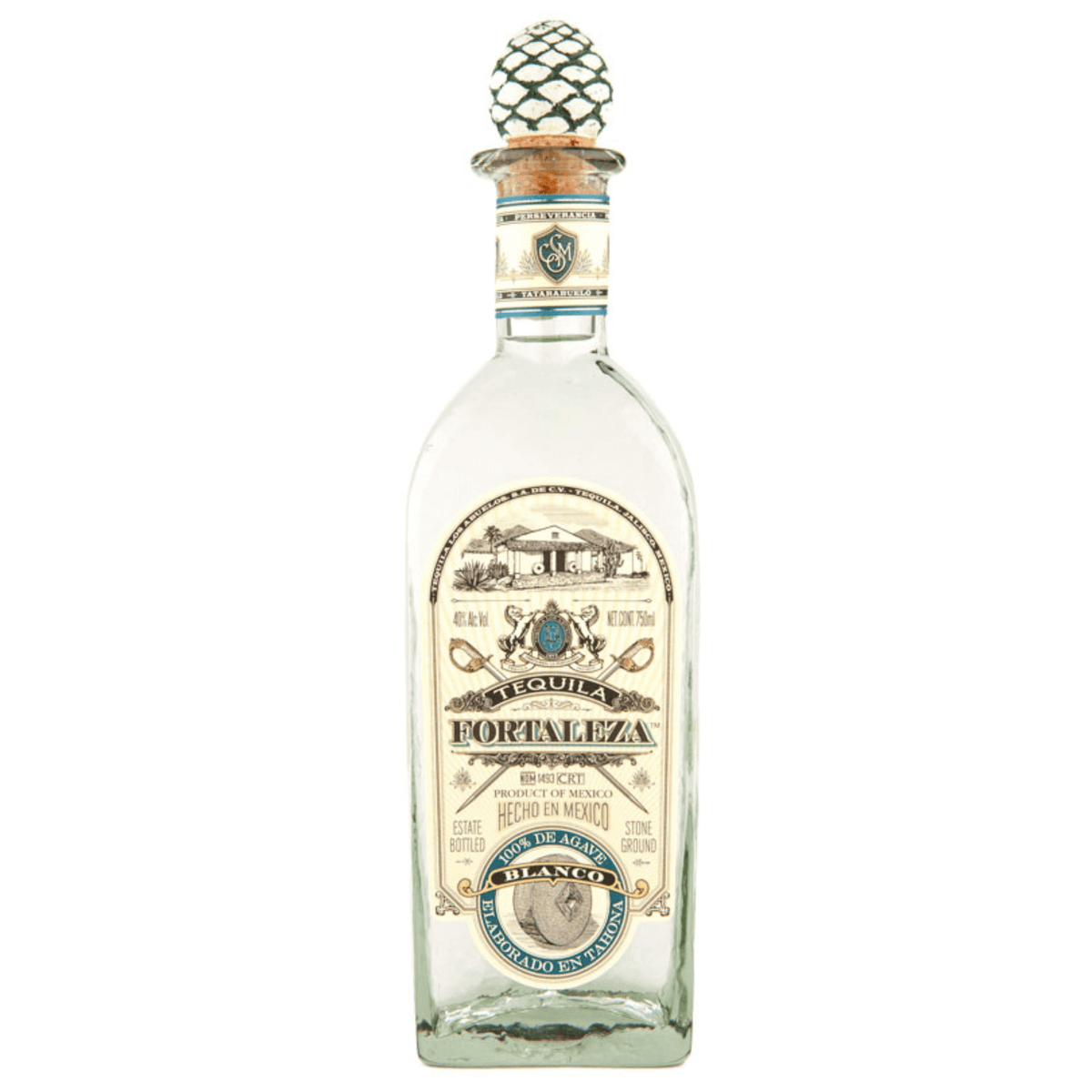 Fortaleza Tequila Blanco 750ml bottle, unaged spirit from Jalisco, Mexico, handcrafted from 100% blue Weber agave, 40% ABV.