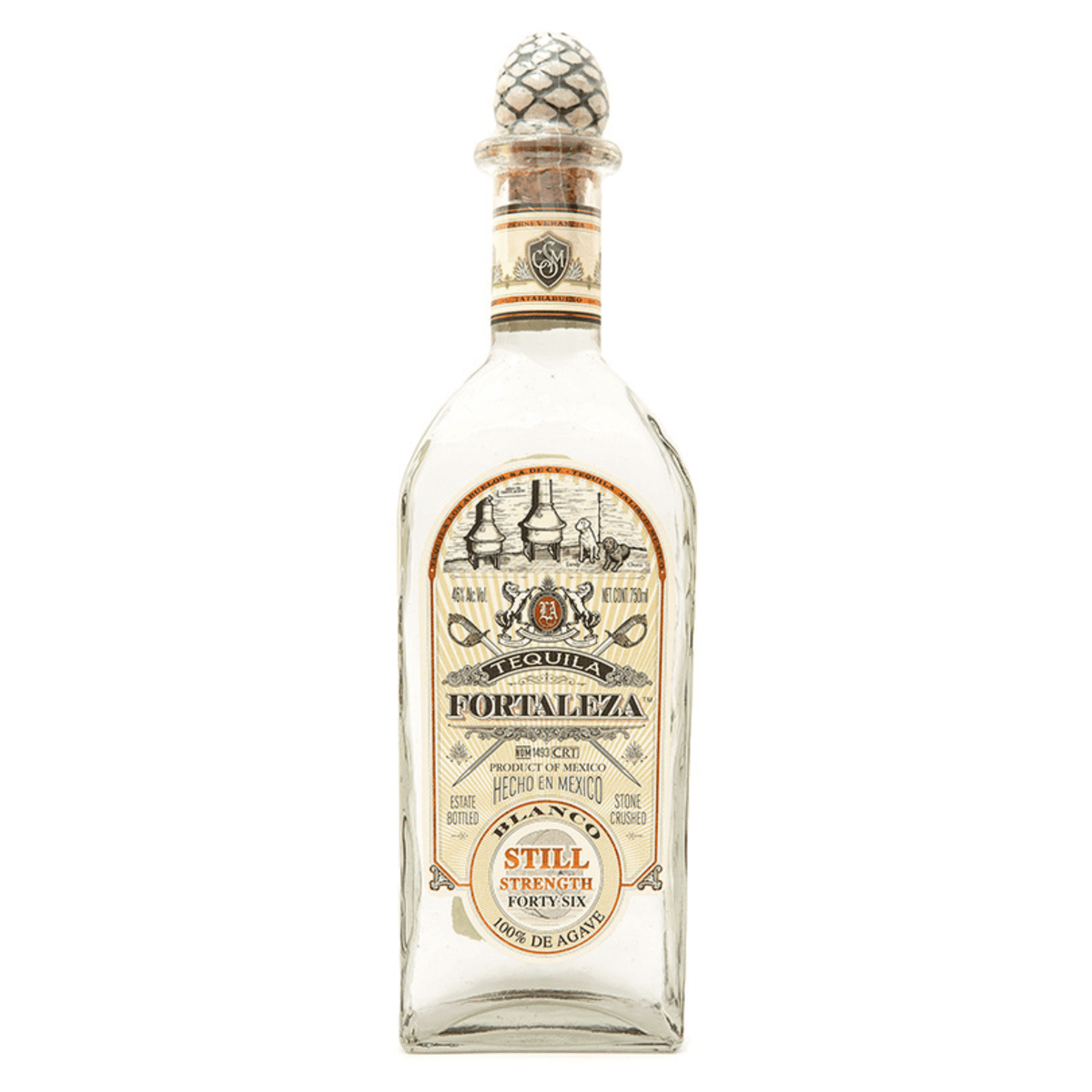 Fortaleza Tequila Still Strength Blanco 750ml bottle with traditional label and agave design.