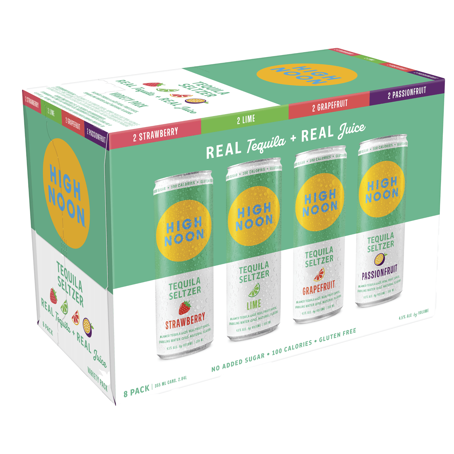 High Noon Tequila Seltzer 8 Pack | Variety of real tequila and fruit juice seltzers in 12oz cans, gluten-free, 4.5% ABV