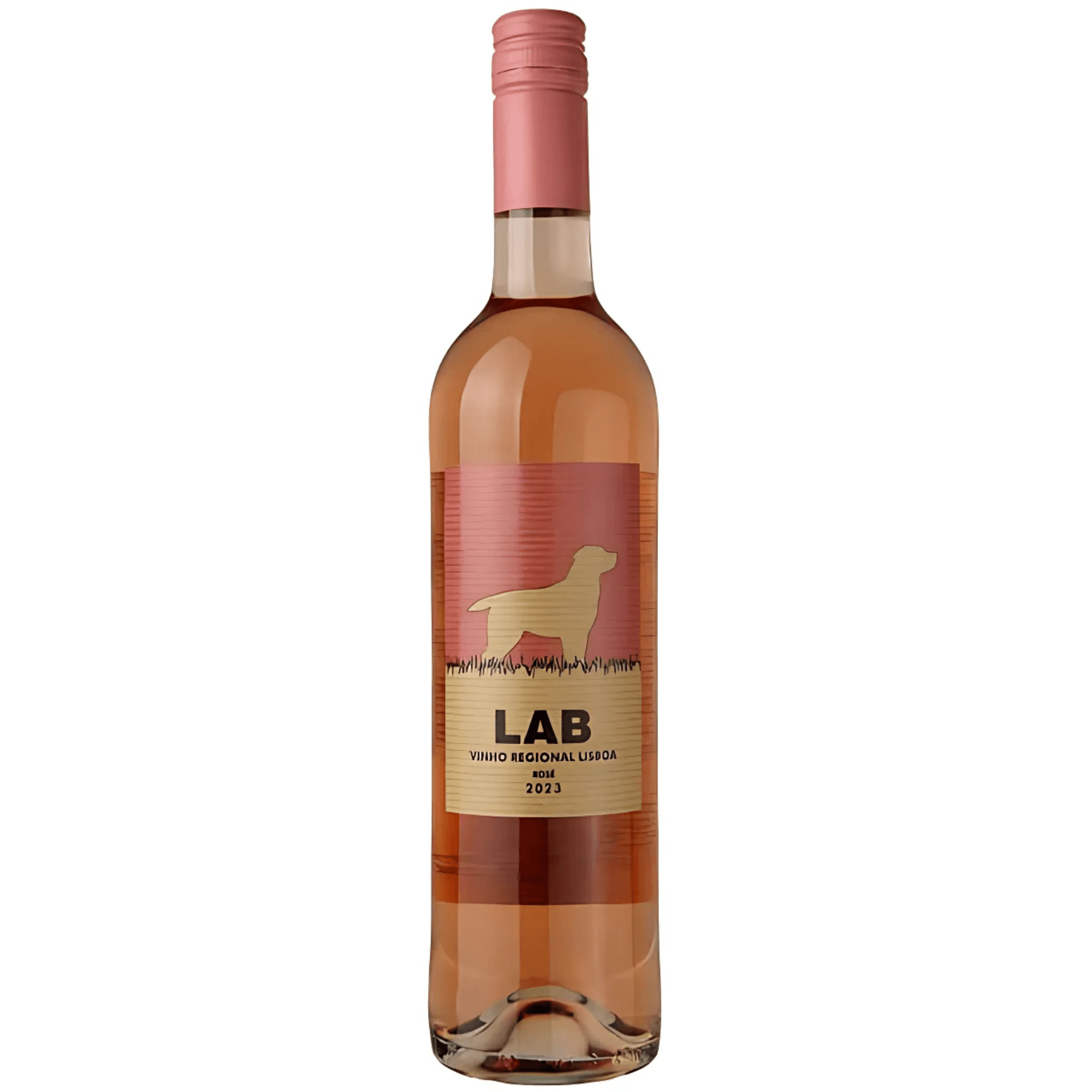 Lab Rosé 2022 wine bottle, 750ml, Lisboa Portugal, vibrant pink hue.