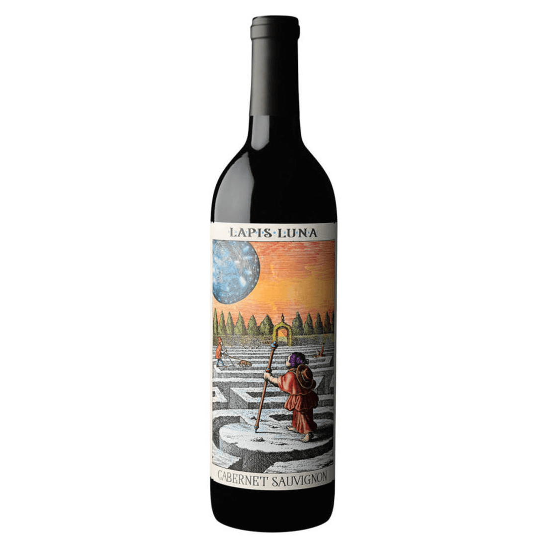 Lapis Luna Cabernet Sauvignon 2021 wine bottle from Lodi, California with artistic label design.