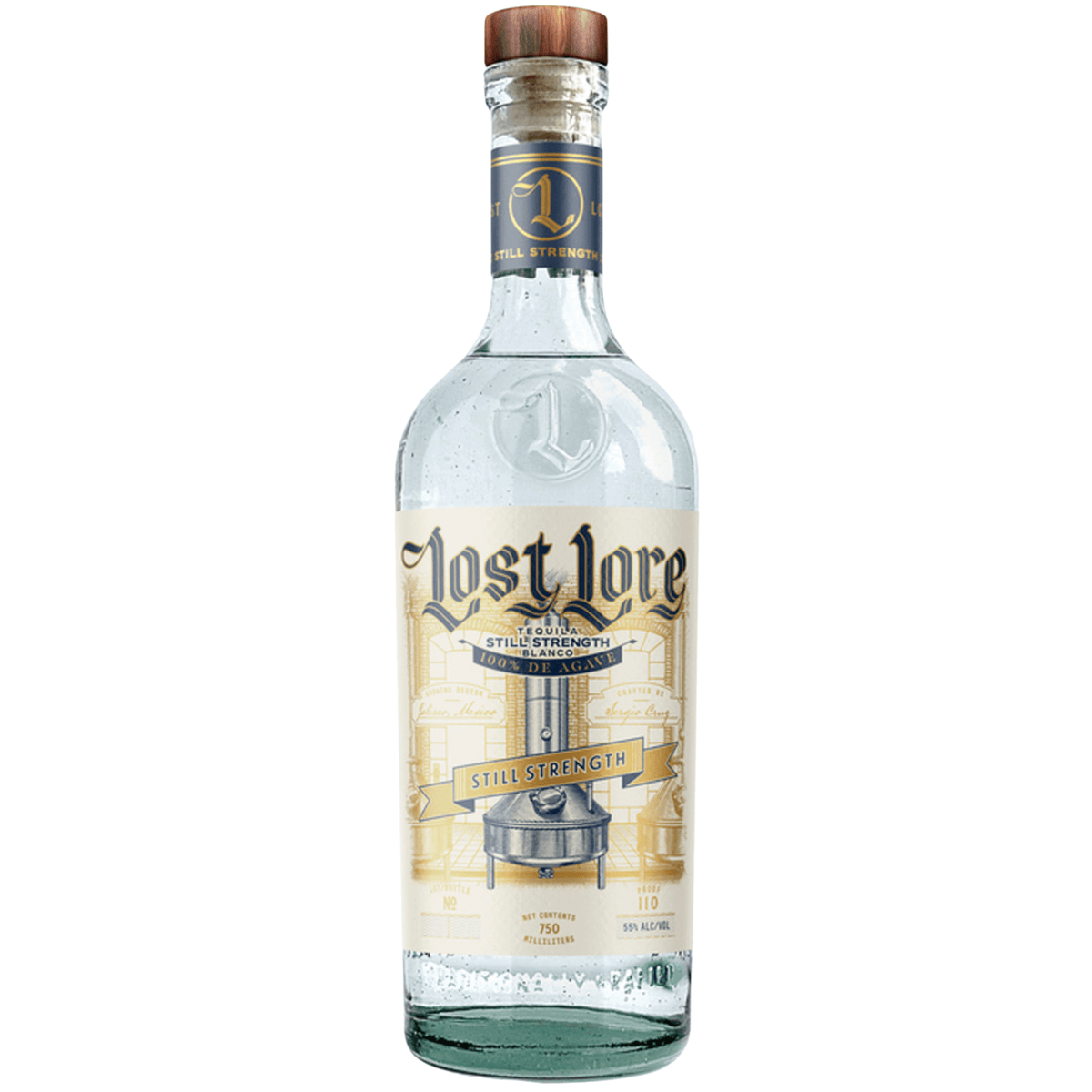 Lost Lore Still Strength Blanco 750ml tequila bottle, 55% ABV, unaged, from Feliciano Vivanco Distillery, Arandas, Jalisco, Mexico.