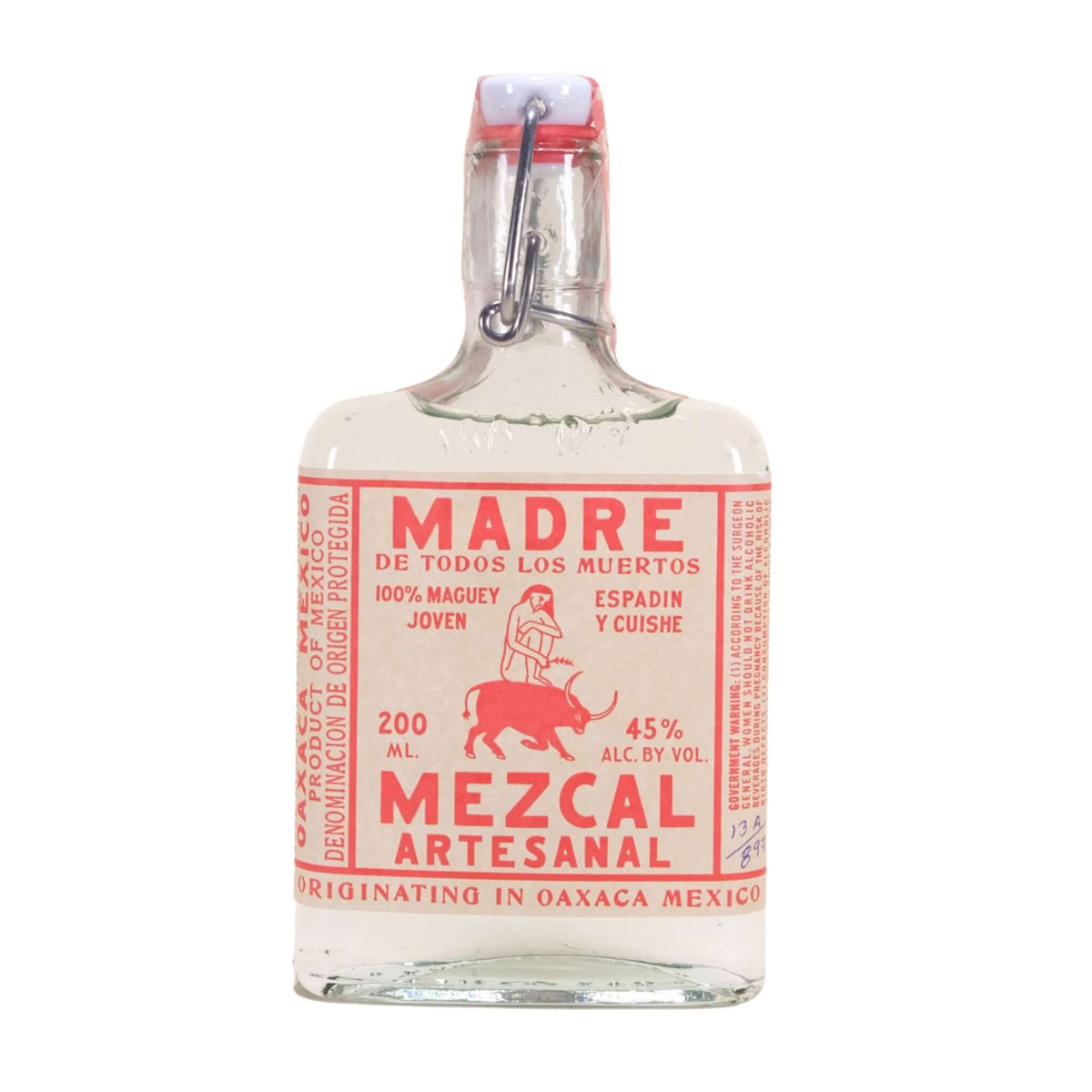 Madre Mezcal Artesanal 200ml bottle, Oaxaca-crafted blend of Espadín and Cuishe agaves, traditional distillation, artisanal spirit.