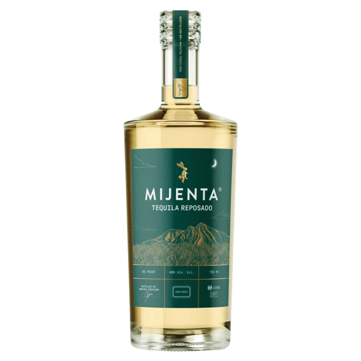 Mijenta Tequila Reposado 750ml bottle, aged in oak and acacia barrels, 40% ABV, crafted in Arandas, Jalisco, Mexico.