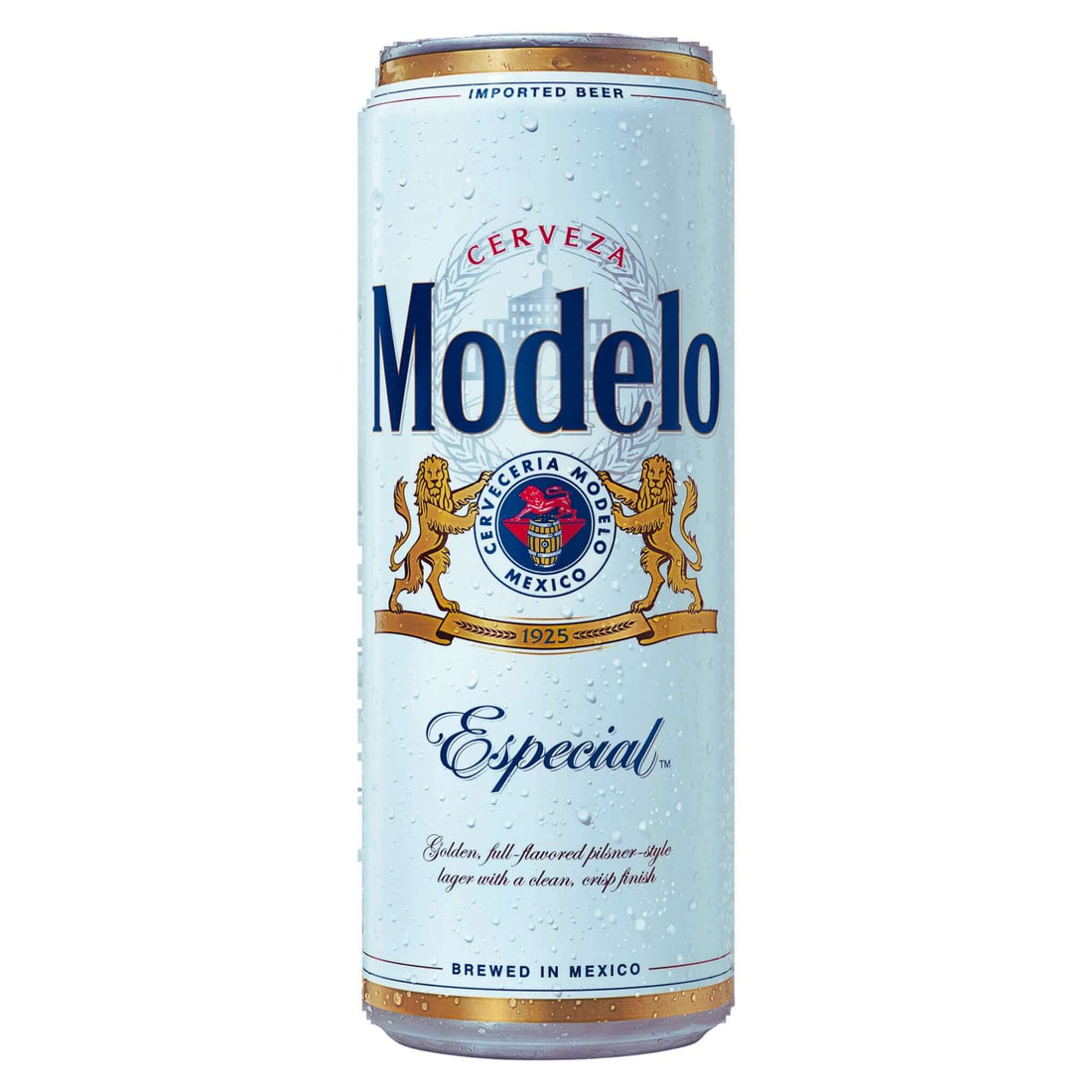 Modelo Especial 24oz can, pale lager beer from Mexico with crisp taste and light hop bitterness, ideal for refreshing moments.