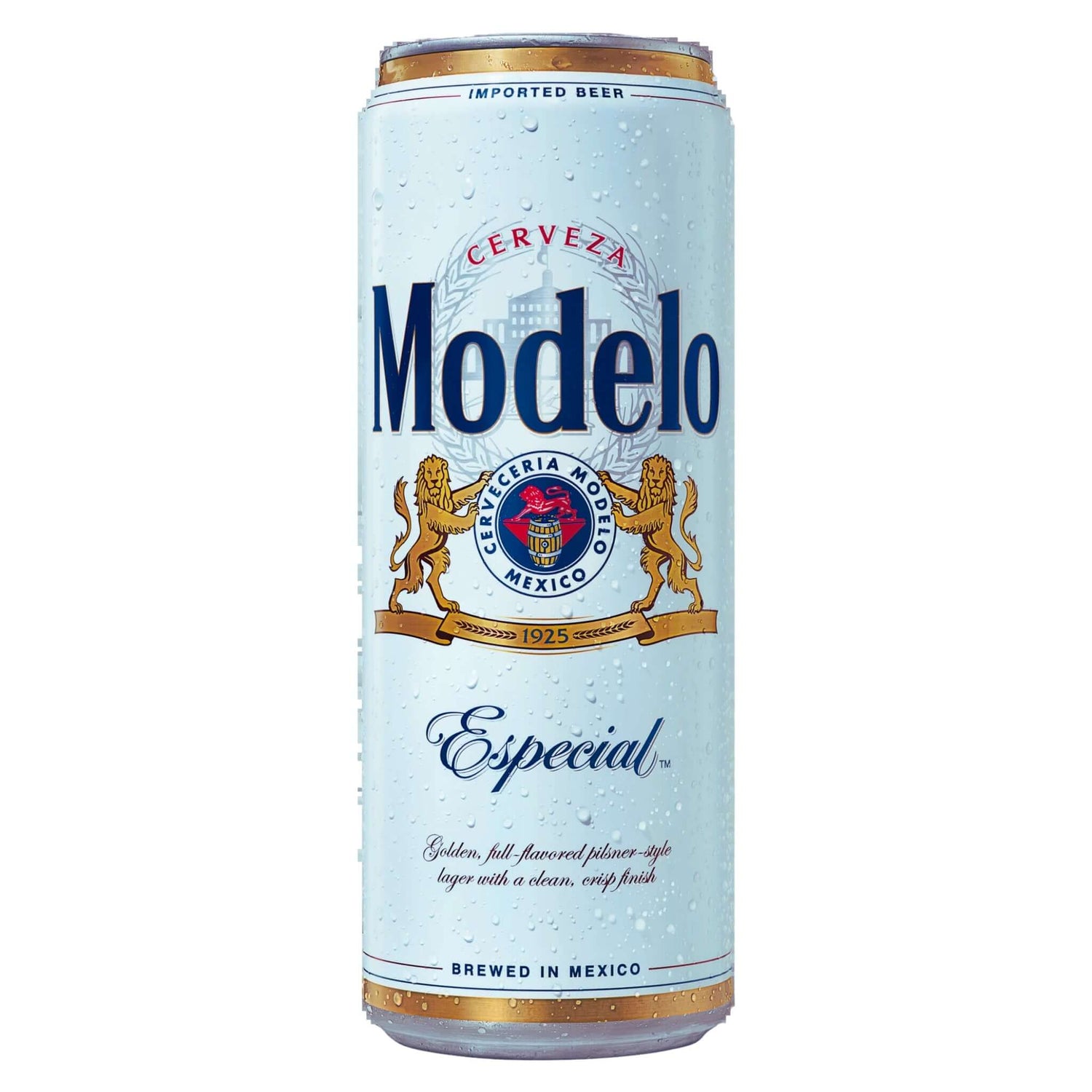 Modelo Especial 24oz can, pale lager beer from Mexico with crisp taste and light hop bitterness, ideal for refreshing moments.