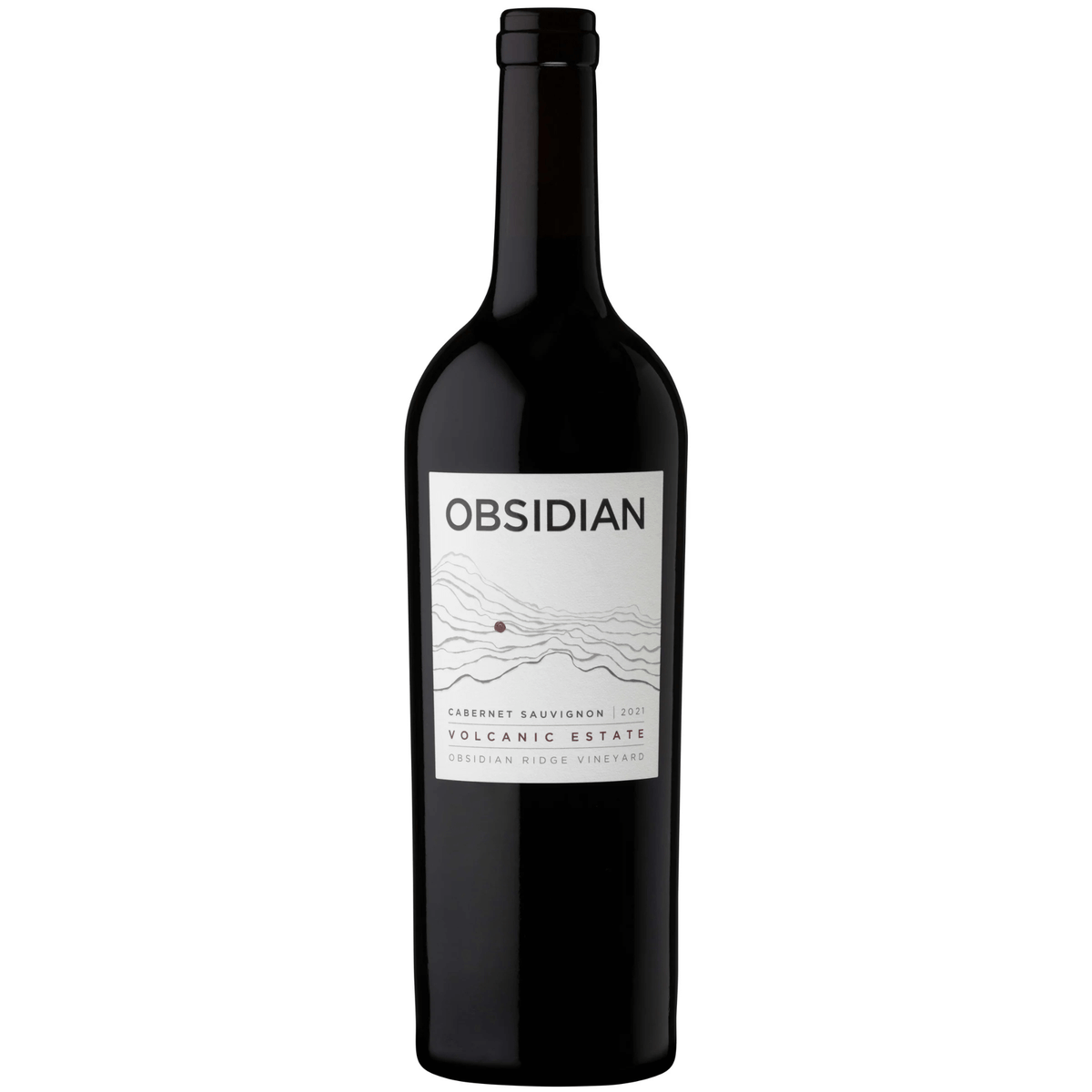 Obsidian Ridge 2021 Cabernet Sauvignon wine bottle, 750ml, Lake County, bold and elegant with volcanic estate label.