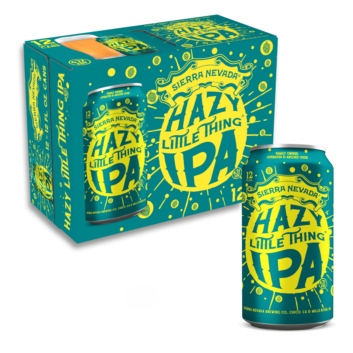 Sierra Nevada Hazy Little Thing 12 Pack, 12oz cans, New England IPA with tropical flavor notes, ABV 6.7%, IBU 35, vibrant packaging