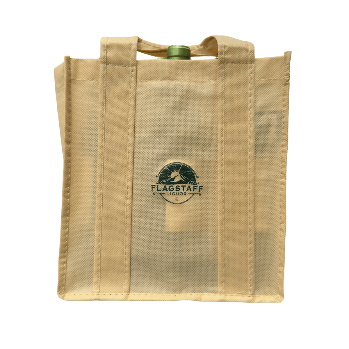Flagstaff Liquor 6 Bottle Wine Bag, perfect for transporting wine with a 10% discount on 6 or more bottles, logo on front.